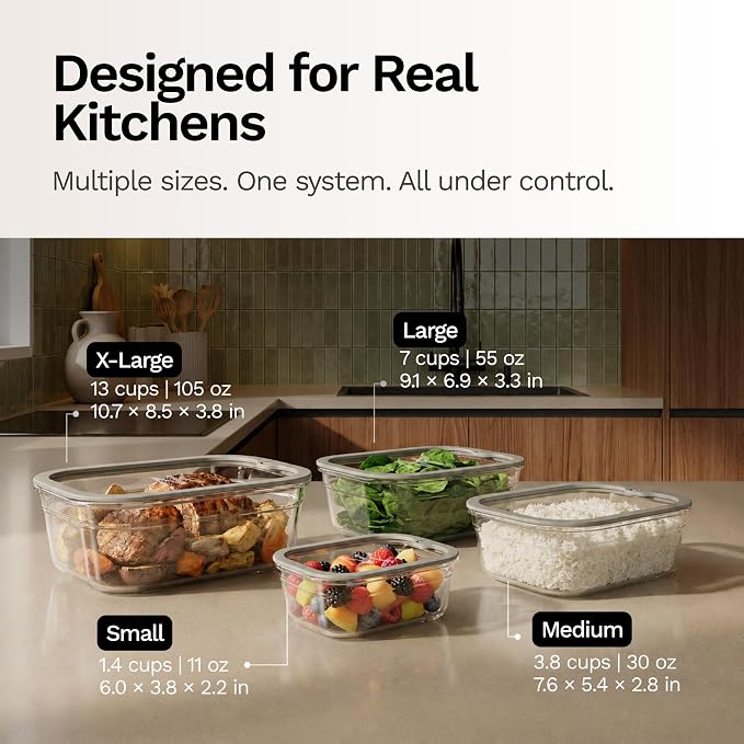 Naked Kitchen 8-Piece Food Storage Containers with Lids – Nesting Borosilicate Glass Meal Prep Containers with Leak-Proof Airtight Seal – BPA Free, Microwave, Oven, Freezer & Dishwasher Safe – Black - Image 5