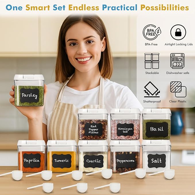 Shazo 9 PC Airtight Food Storage Containers - BPA Free Clear Plastic Snack & Spice Containers with Easy Lock Lids - Kitchen and Pantry Organization for Herbs, Coffee, Tea - 0.5L / 2.1 Cups - Image 4