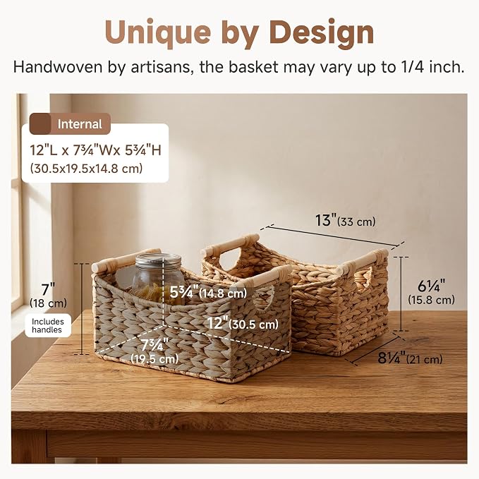StorageWorks Wicker Baskets with Handles, Woven Baskets for Storage, 2-Pack | Water Hyacinth Storage Baskets for Organizing, Pantry Storage Bins, Baskets for Pantry, Wicker Storage Basket, 13" x 8¼" x 7" - Image 2
