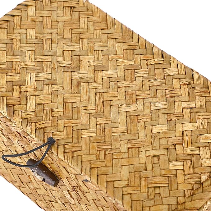 Hipiwe Wicker Shelf Baskets Bin with Lid X-Small Handwoven Basket for Shelf | Natural Seagrass Storage Box, Rectangular Household Basket Boxes for Wardrobe Home Organizer, Caramel - Image 4