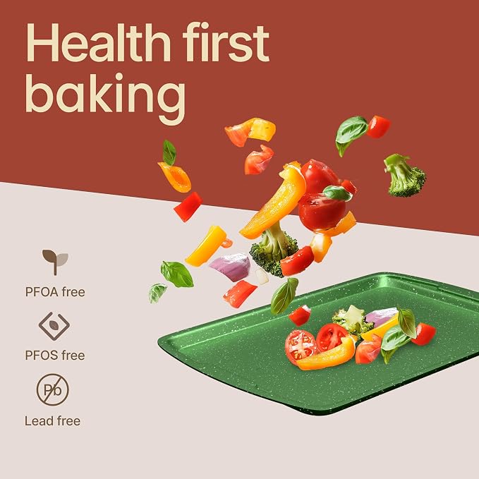 BAKKEN Kitchen Baking Pan Set - Nonstick Green Marble Coating, Commercial Grade Carbon Steel Bakeware Sets, Baking Kitchen Essentials, PFOA, PFOS, PTFE Free, Oven Safe Tray (Up To 450° F), Set of 6 - Image 7