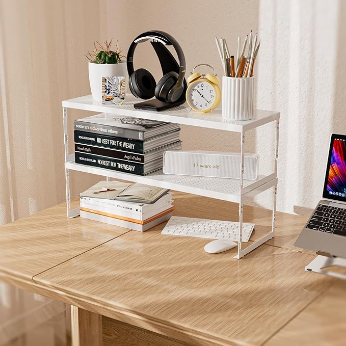 Stackable Expandable Metal Shelf Organizer - Adjustable Wire Storage Rack with Holes for Kitchen, Bathroom, Cabinet, Office - Space Saving, Durable & Sturdy Design（1PACK/Medium/White - Image 6
