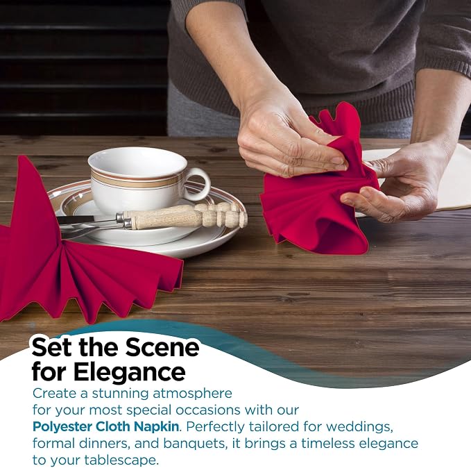 100 pcs Burgundy 17"x17" Polyester Cloth Napkins | Premium, soft, & durable square linen napkins, perfect for weddings, dining, restaurants, & parties. Washable. - Image 6