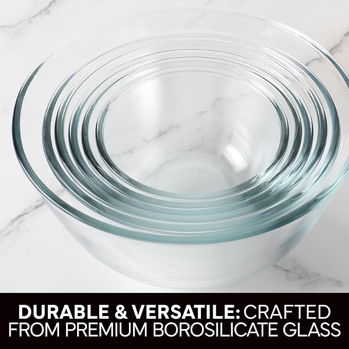 COOK WITH COLOR 12 Pc Glass Mixing Bowl Set with Lids – Borosilicate Glass Nesting Bowls for Cooking, Baking and Meal Prep, Black - Image 7