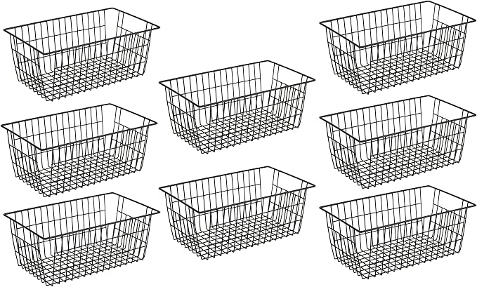 SANNO Large Freezer Baskets Metal Storage Organizer Bin Basket Wire Storage Basket for Kitchen Pantry Bathroom Large Metal Farmhouse Food Fruit Produce Organizer Bins,black,8 by SANNO