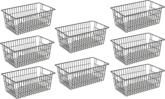 SANNO Large Freezer Baskets Metal Storage Organizer Bin Basket Wire Storage Basket for Kitchen Pantry Bathroom Large Metal Farmhouse Food Fruit Produce Organizer Bins,black,8 by SANNO