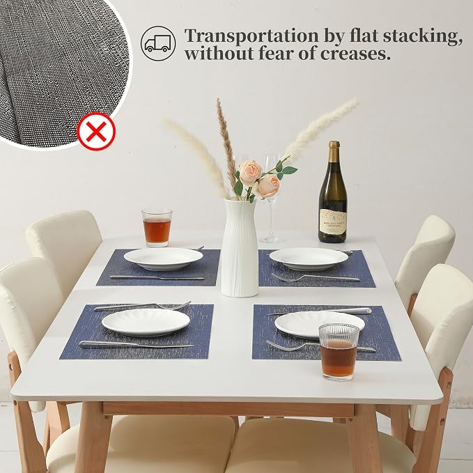 Leetaltree Denim Blue Placemats Set of 12 - Heat Resistant Non-Slip Place mats for Dining Table, Washable Durable PVC Vinyl Woven Table Mats（Denim Blue, 12） - Image 6