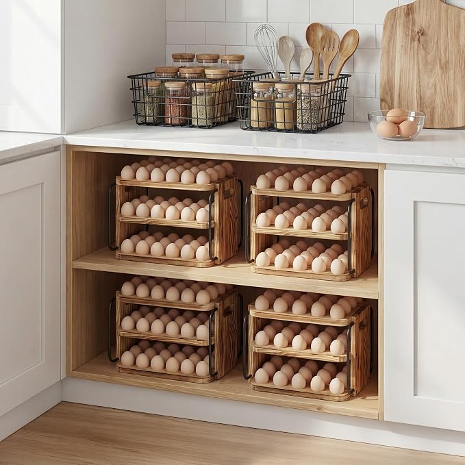 Wooden Egg Holder Countertop for Fresh Eggs with Handle | 3 layer, fresh egg holder countertop, stackable with 90 eggs for countertop to store chicken/duck/hand painted/easter egg - Image 2
