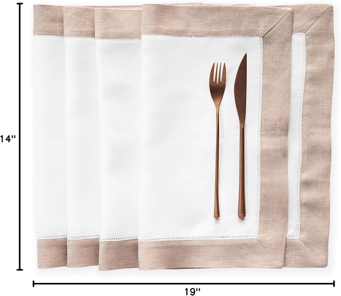 Linen Placemats Set of 4-100% Flax Linen White and Natural Placemats 14 x 19 inch - Classic Hemstitch Placemats Washable for Fall, Thanksgiving, Christmas and Winter Decor - Image 5