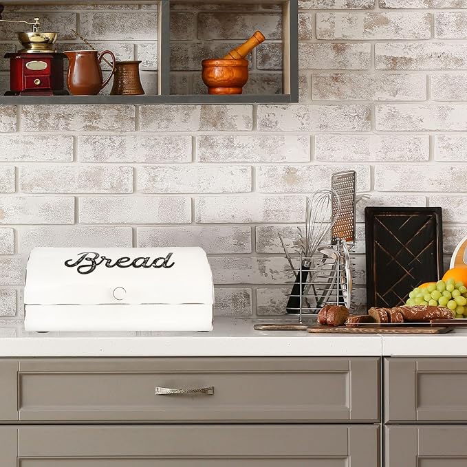 AuldHome Design Rustic White Bread Box; Farmhouse Vintage Enamelware Countertop Bread Bin - Image 9