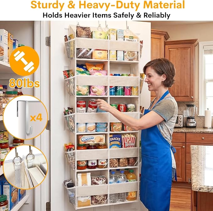 Over the Door Organizer 5 Tiers,Extra Large Behind Door Storage of 10 Compartments,80 lbs Weight Capacity Over the Door Storage, Door Hanging Organizer for Closet, Diaper Organizer, Beige - Image 3