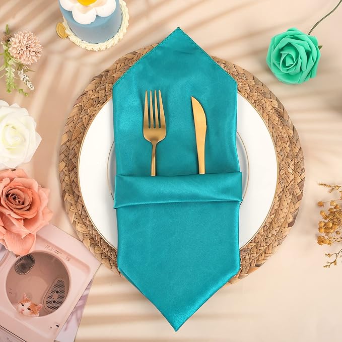 50 PCS Turquoise Square Satin Cloth Napkins, 20 X 20 Inch | Soft Smooth, Washable Reusable, Silk Dinner Table Napkins Bulk, for Weddings Parties Banquets Dining and Restaurants - Image 2
