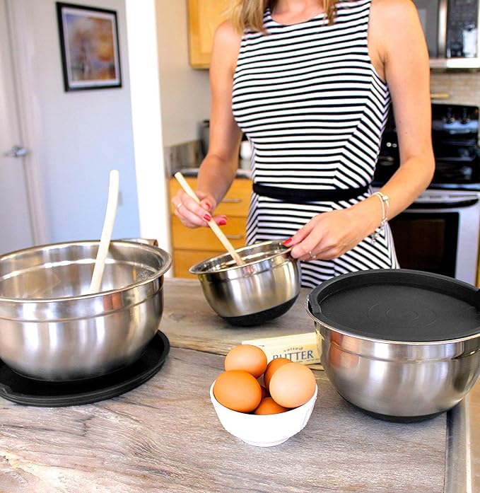 Stainless Steel Mixing Bowls with Lids and Non Slip Bases (Set of 5, Black) - Image 3