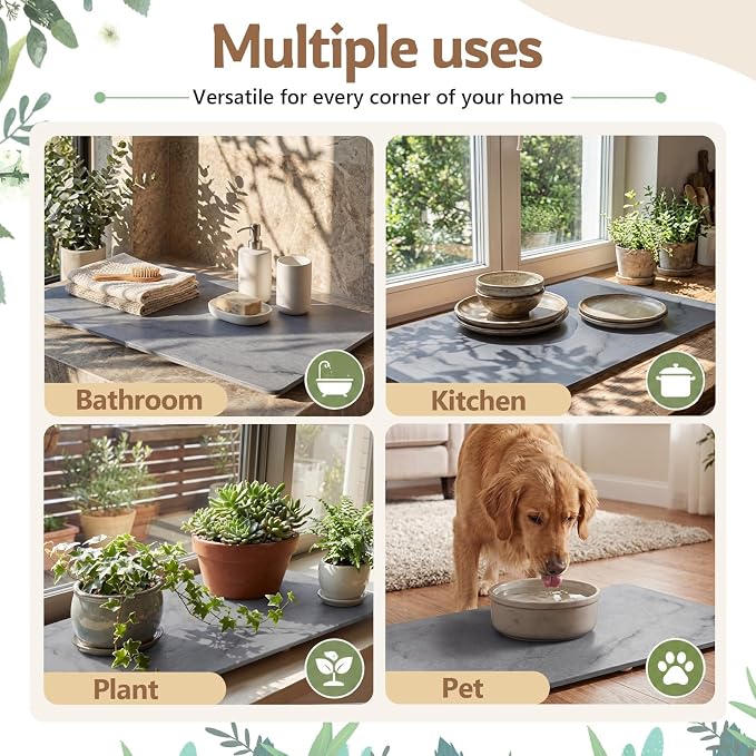 1 Pcs 32" x 18" Extra Large Stone Dish Drying Mat for Kitchen Counter Marble Diatomaceous Earth Mat with Wooden Feet Absorbent Quick Dry for Pot Dishes Bottles Cups Bottles Tableware - Image 4