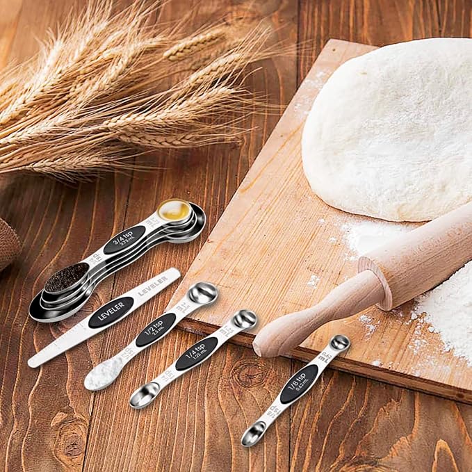 EDELIN Magnetic Measuring Cups and Spoons Set, Stainless Steel 7 cup and 7 spoon with 1 Leveler, 18/8 304 stainless steel (Black 15 sets) - Image 8