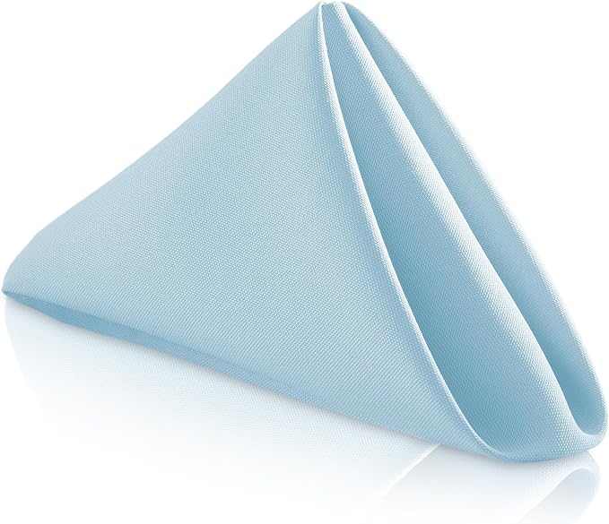 Lann's Linens Set of 12 Cloth Dinner Napkins, 17-inch Polyester Napkins, Washable and Reusable Fabric for Weddings, Hotels, Restaurants - Baby Blue by LannsLinens