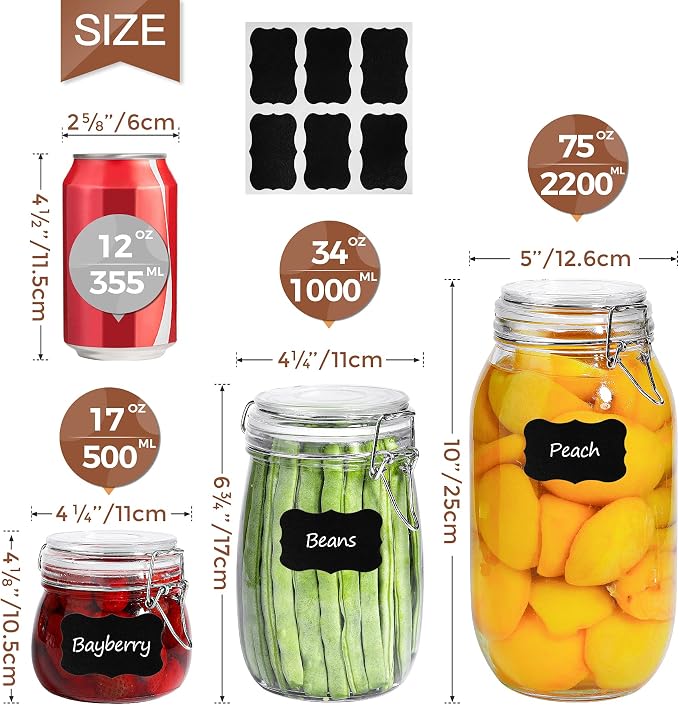 ComSaf Round Small Glass Pantry Jars with Airtight Lids 17 oz 6 Pack | Spices nuts snacks, Jam jelly pickles, Canning jars, Pantry organization, Small size, Kitchen cabinet storage - Image 5