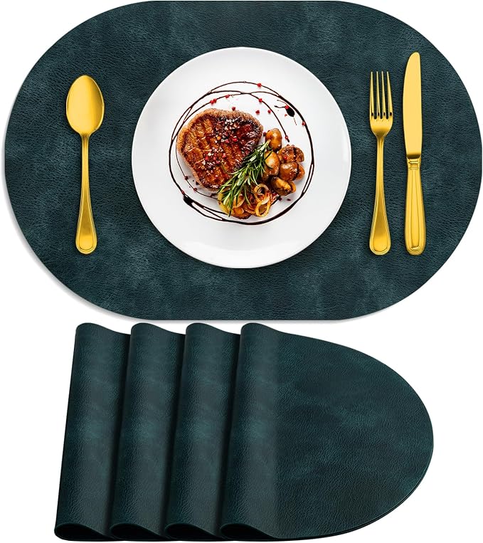 ADRIMER Placemats, Heat Resistant Oval Placemats Set of 4 Washable 12 x 17 Inch, Waterproof Table Mats, Wipeable Pu Place Mats for Kitchen, Dining Room, Dark Blue by Adrimersdreamistobeanindispensablecompanioninyourlife