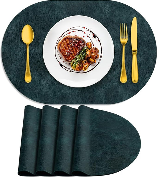 ADRIMER Placemats, Heat Resistant Oval Placemats Set of 4 Washable 12 x 17 Inch, Waterproof Table Mats, Wipeable Pu Place Mats for Kitchen, Dining Room, Dark Blue by Adrimersdreamistobeanindispensablecompanioninyourlife