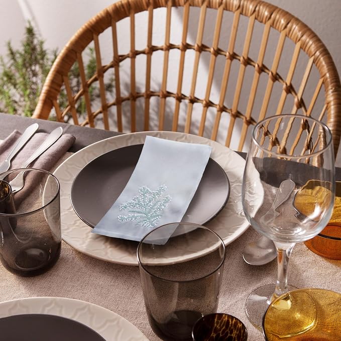 Cloth Tea Napkins Set of 6, Hand Embroidered Cotton Napkins with French Knot Design, Reusable Table Napkins for Dinner, Tea Time, Coffee and Cocktail Settings, 16x16 Inches (Oat) - Image 4