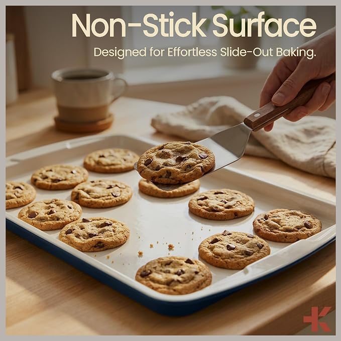BAKKEN 6-Piece Kitchen Baking Pan Set - Royal Blue Color with Gray Ceramic Nonstick Coating, Commercial Grade Carbon Steel Bakeware, Baking Essentials, PFOA, PFOS, PTFE Free, Oven Safe (Up To 450° F) - Image 5