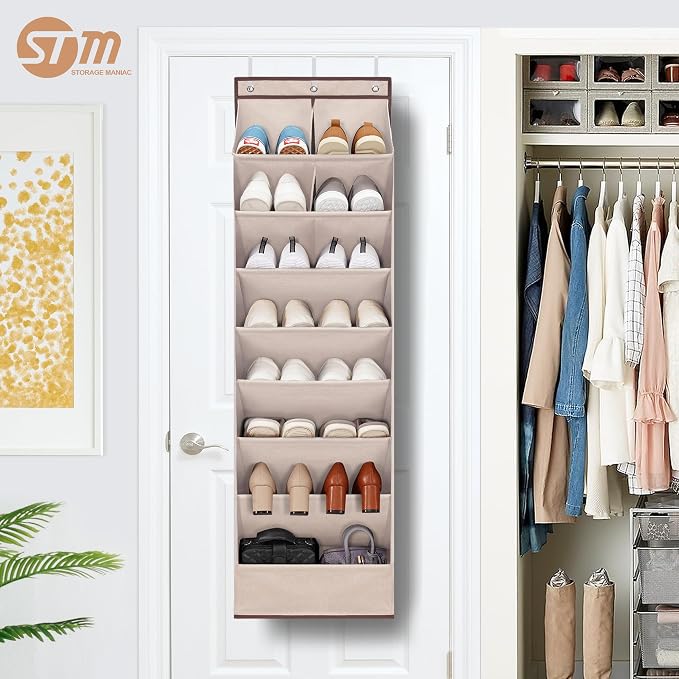 STORAGE MANIAC Over the Door Shoe Organizer Heavy-Duty Large Deep Pocket Hanging Shoe Organizer Shoe Rack Door Closet Shoe Organizer for Wall, Dorm & Narrow Door Storage Shoe Holder Oat Beige, 2 Pack - Image 9