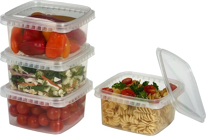Decony 32 oz. Square Clear Deli Food Storage Containers With Lids Airtight Tamper evident system easy stackable saver shape Restaurant Take Out/Freezer microwave and dishwasher safe - 25 sets - Image 2