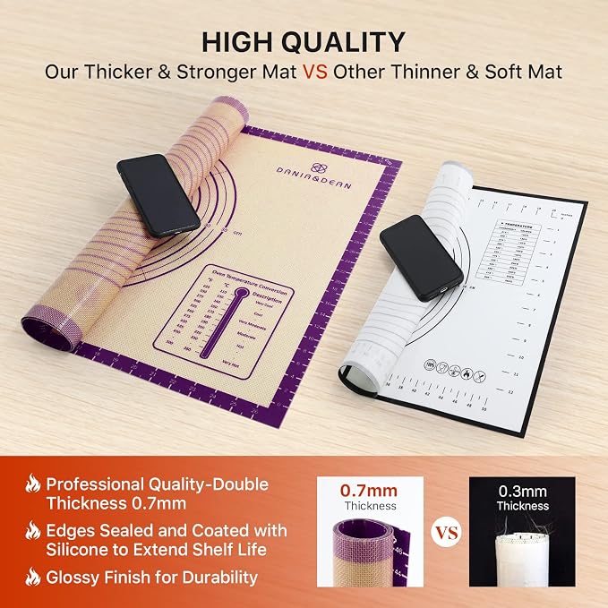 DANIA & DEAN 26"x16" Extra Thick Silicone Baking Mat for Pastry and Bread | Non-Slip & Non-Stick Mat with Measurements, for Pizza, Pie Crust, Dough Rolling, Pasta & Sourdough, Reusable Counter Sheet - Image 5