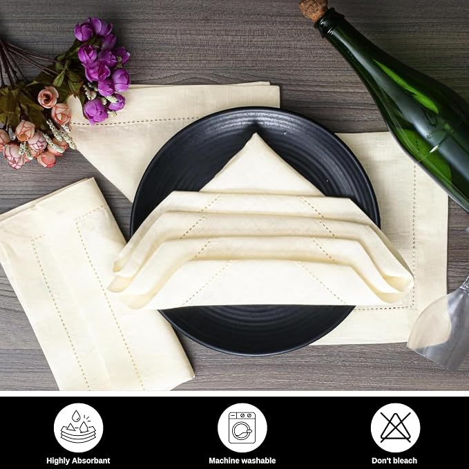 Linen Cotton Cloth Napkins Set of 4-100% Linen Hemstitched Napkins 18x18 Inches for Wedding, Dinner, Thanksgiving, Parties – Reusable Elegant Table Napkins for Home Decor & Events - Image 4
