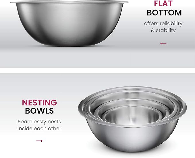 FineDine Stainless Steel Mixing Bowls (Set of 5) Stainless Steel Mixing Bowl Set - Easy To Clean, Nesting Bowls for Space Saving Storage, Great for Cooking, Baking, Prepping - Image 7