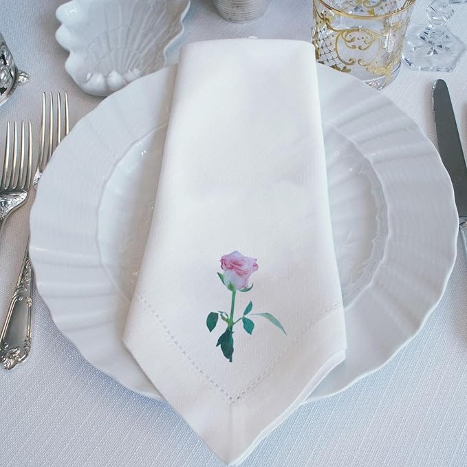 Cloth Tea Napkins Set of 4, Floral Print Cloth Napkins, Minimal Reusable Cotton Table Napkins for Dinner, Weddings, Parties, Coffee and Cocktail Settings, 20x20 Inches (Rose) - Image 3
