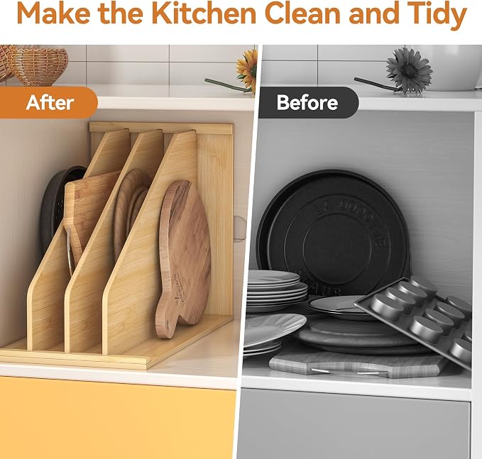 tonchean Wood Tray Dividers for Cabinet with 3 Sections | for Pans, Lids, Pan, Cookie Sheet, Racks Lids, 15.5in(H) x22.5in(D) x11.8in(W) - Image 5