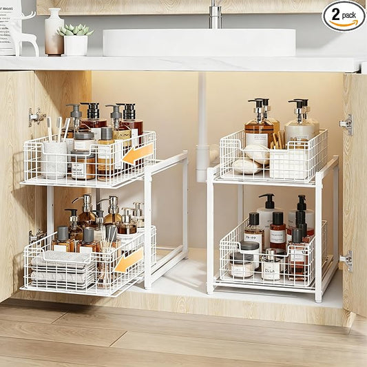 Under Sink Organizer, 2-Tier Pull Out Cabinet Organizer, Kitchen Bathroom Organizer and Storage, Spice Rack for Kitchen, Multi-use Sliding Drawers Shelves by Silub