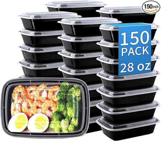 28oz Meal Prep Containers, 150 Sets Disposable Food Storage Boxes with Lids | BPA Free, Microwave/Dishwasher/Freezer Safe, Reusable Plastic, Bulk To Go Lunch Boxes by Apsic