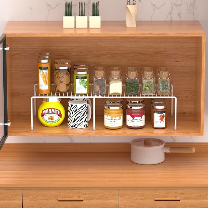 Redrubbit Cabinet Storage Shelf Rack, Expandable Metal Rustproof Kitchen Counter and Cabinet Shelf, Storage Rack Organizer Space Saver for Kitchen, Fridge, Cabinet, Bathroom, White, Set of 6 - Image 2
