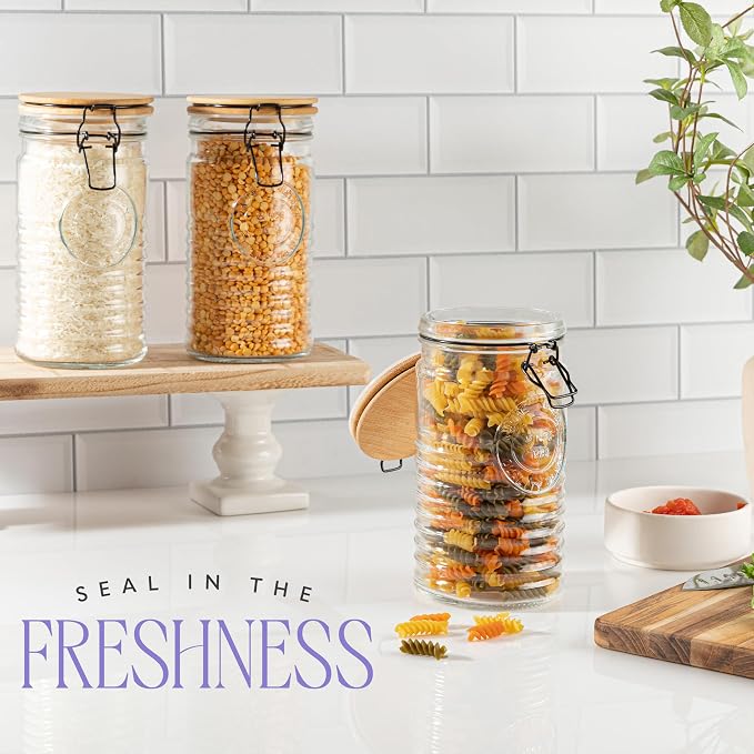 Glass Storage Containers with Airtight Lids - 40 Ounce Mason Jar Storage Containers for Cereal, Coffee & Rice - Pantry Organizing Canister Set of 3 for Kitchen - Image 4