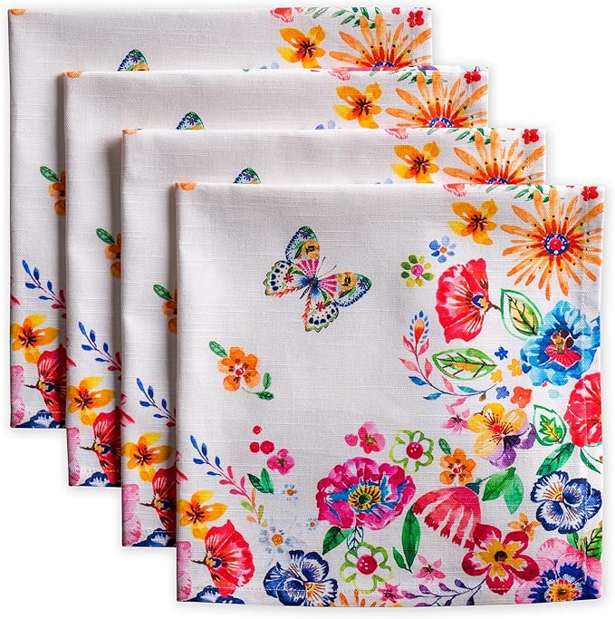 Maison d' Hermine Cloth Napkins Set of 4 Reusable 100% Cotton (20" x 20") | Everyday Square Napkins Cloth Washable Dinner Party Wedding Hotel Kitchen Spring Summer - Happy Florals - High Summer by MaisondHermine