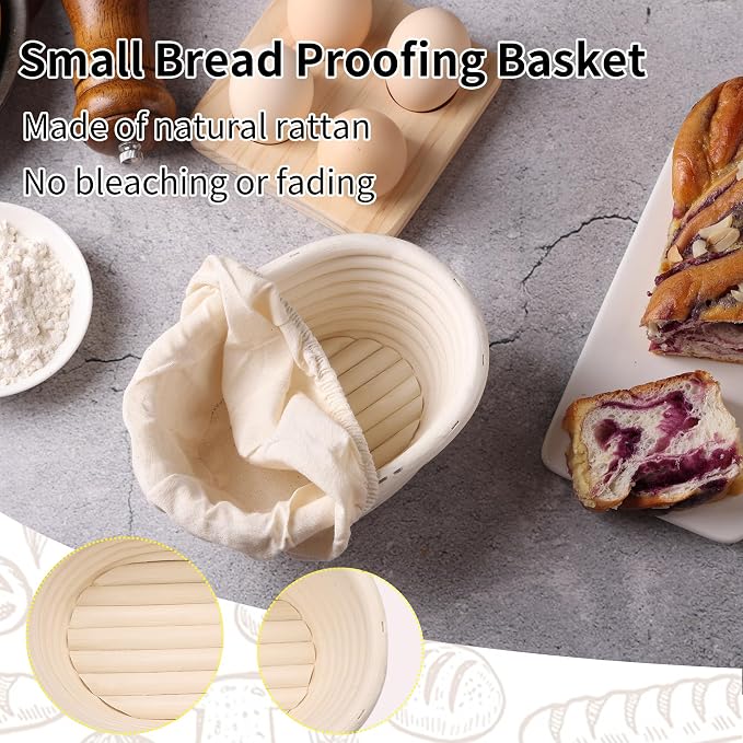 KONGDY 6 Pcs Banneton Bread Proofing Basket Oval Sourdough Bread Basket | (6.7x4.7x3in) Mini Bread Proofing Basket with Liner Professional & Home Bread Baking Supplies (Small Oval) - Image 3