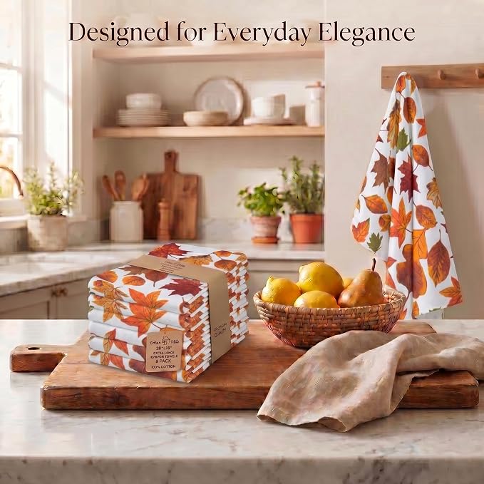 Urban Villa Kitchen Towels Cotton Dish Towels 20”x30”(Set of 6)Harvest Leaf - Image 5