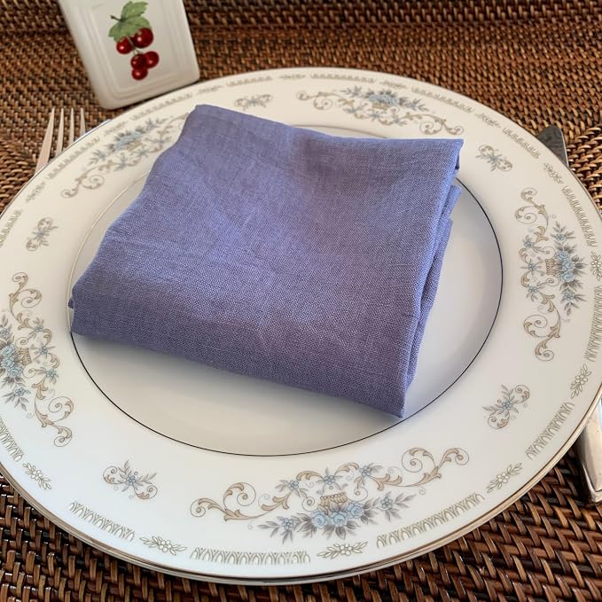Linen Napkins –100% French Flax – Stonewashed Pure Linen Cloth Napkins - Size 18 Inch x 18 Inch – Set of 4 (Soft Rustic Blue) - Image 7