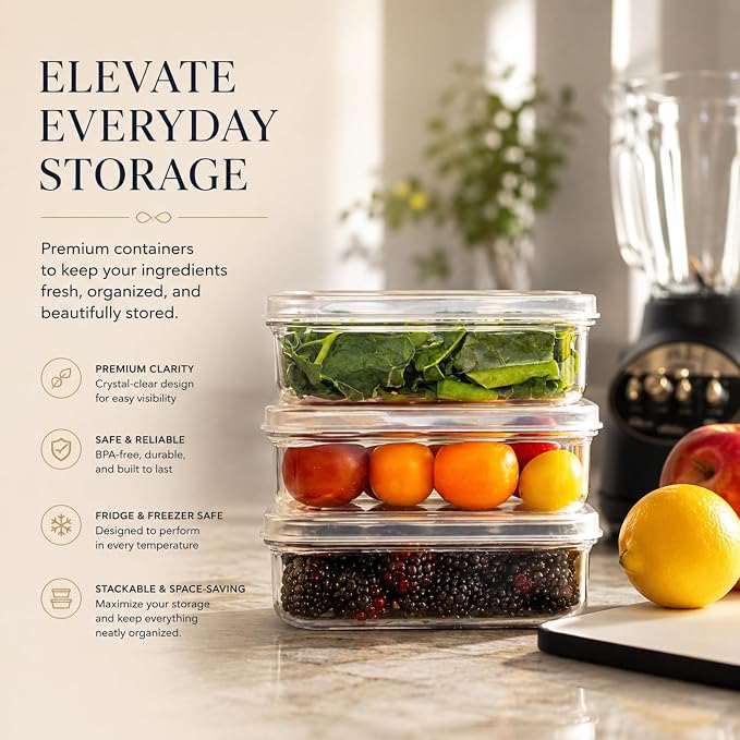 Lustroware Micro Clear Transparent Food Storage Containers with Lids – BPA-Free, Shatterproof, Dishwasher & Microwave Safe, 21oz Stackable Refrigerator Organizer Bins, Made in Japan, Set of 12 - Image 2