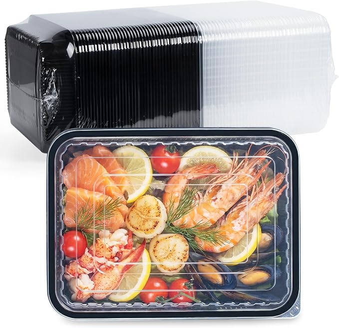 48oz Bento Boxes with Lid - Shrink-Wrapped Ready to Use 40 Pack | Leak proof No Pre-Wash BPA Free PP | Freezer to Microwave Safe | Commercial Black Food Storage To Go Containers by wonderfulmealprep