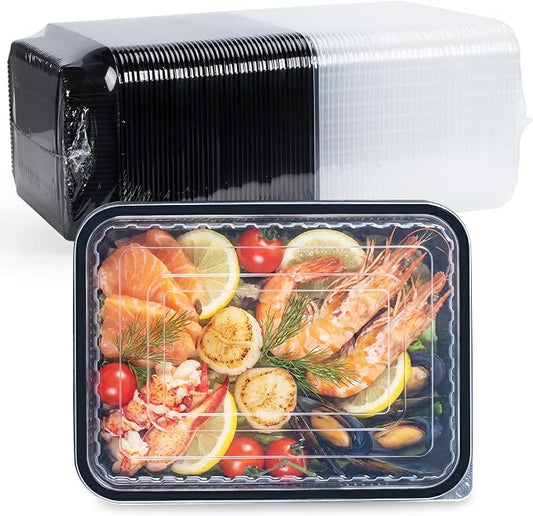 48oz Bento Boxes with Lid - Shrink-Wrapped Ready to Use 40 Pack | Leak proof No Pre-Wash BPA Free PP | Freezer to Microwave Safe | Commercial Black Food Storage To Go Containers by wonderfulmealprep