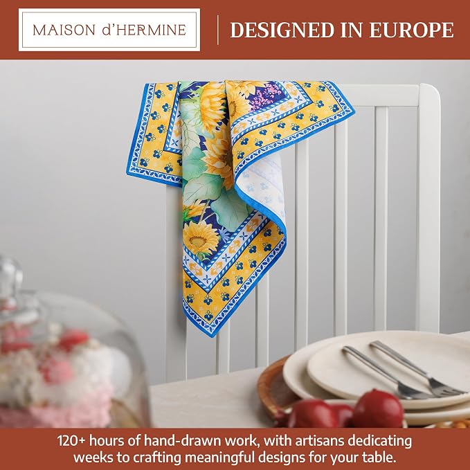 Maison d' Hermine Cloth Napkins Set of 4 Reusable 100% Cotton (18" x 18") | Everyday Square Napkins Cloth Washable Dinner Party Wedding Restaurant Hotel Kitchen Spring Summer - Sunflower Days - Image 2