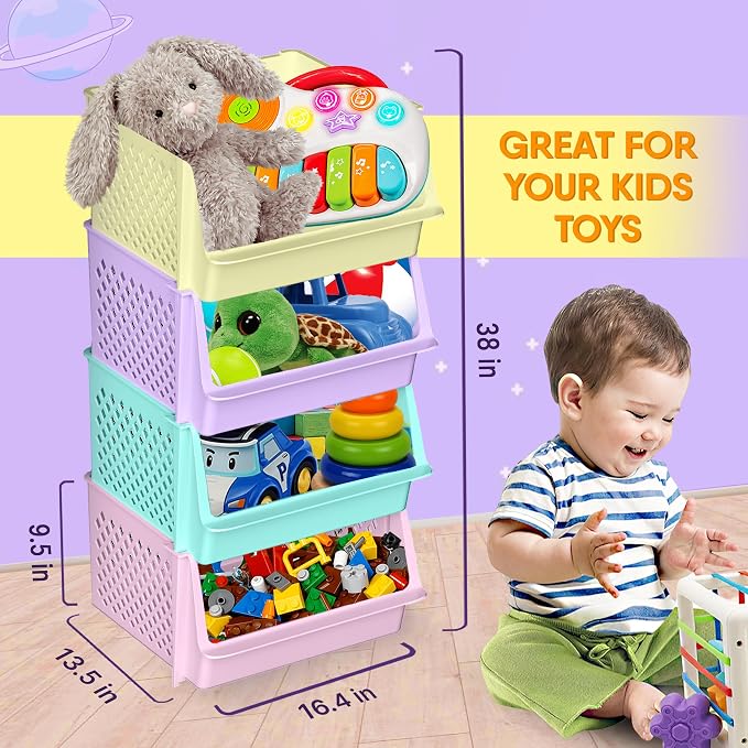 Large Stackable Storage Bins Open Front for Pantry Storage, 4 Pack - Multi | Sturdy Plastic, Easy Stacking, Open Front Access, Ventilated Sides, Vertical & Space Saving Pantry Organizers and Storage Bin - Image 3