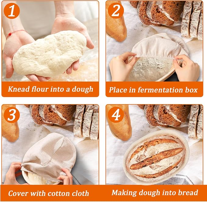 Nalcant 4 Pack Oval Banneton Proofing Basket Set 10 Inch, Natural Rattan Sourdough Bread Baskets with Linen Liners, Artisan Dough Rising Bowls for Home & Professional Bakers (10" Oval, Set of 4) - Image 3