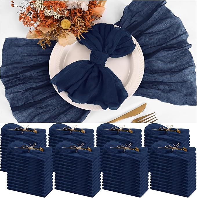 100 Pieces Cloth Napkins Navy Blue Dinner Cheesecloth Napkins for Wedding,Wrinkled Cloth Napkins Bulk for Home Party Rustic Table Decoration, 17 x 17 Inch by Teruntrue