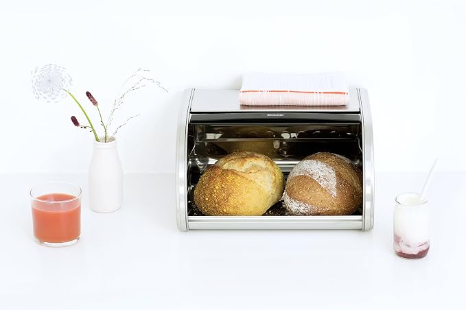Brabantia Roll Top Bread Box | Medium | Matt Steel | Large Metal Front Opening Bread Store for Kitchen Countertop | Partly Flat Top for Extra Storage, Magnet Closing Lid | Fits 1 Loaf - Image 10