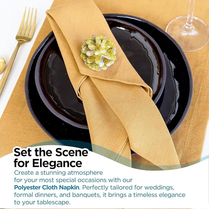 100 pcs Gold 17"x17" Polyester Cloth Napkins | Premium, soft, & durable square linen napkins, perfect for weddings, dining, restaurants, & parties. Washable. - Image 5
