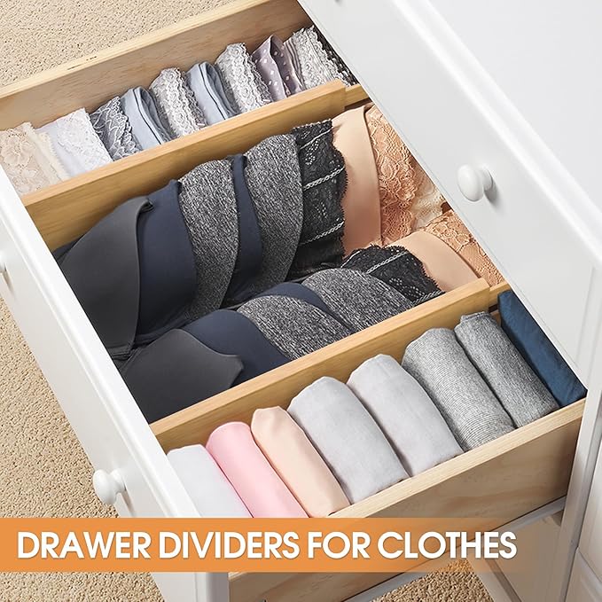 Bamboo Drawer Dividers, Adjustable Drawer Organizers, Fits 12.6–16" Drawers | 2.5" High, 4 Pack Expandable Drawer Separators for Kitchen, Nursery, Dressers & Office Storage, Natural - Image 4